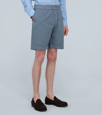 Shop Sunspel Drawstring Cotton-linen Shorts In Blue