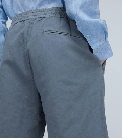 Shop Sunspel Drawstring Cotton-linen Shorts In Blue