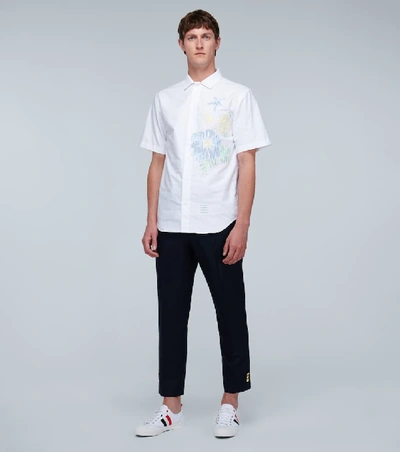 Shop Thom Browne Short-sleeved Shirt With Appliqué In White