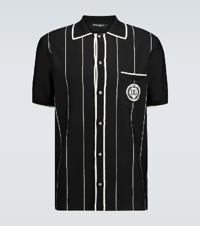 Shop Dolce & Gabbana Knitted Polo Shirt With Stripes In Black