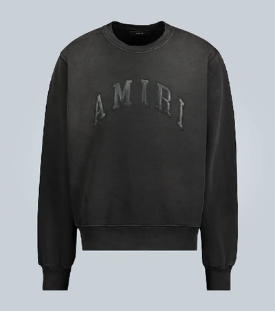 Shop Amiri Embossed Leather Logo Sweatshirt In Black