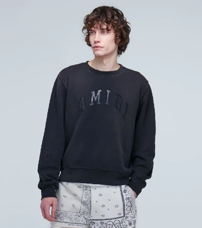 Shop Amiri Embossed Leather Logo Sweatshirt In Black