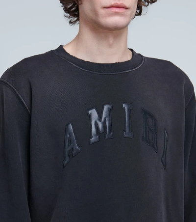 Shop Amiri Embossed Leather Logo Sweatshirt In Black