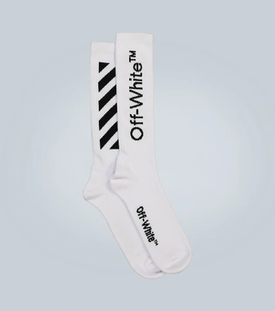 Shop Off-white Diagonal Mid-length Socks In Multicoloured