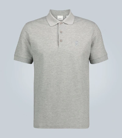 Shop Burberry Eddie Cotton Polo Shirt In Grey