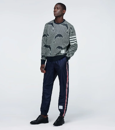 Shop Thom Browne 4-bar Dolphin Jacquard Sweater In Blue