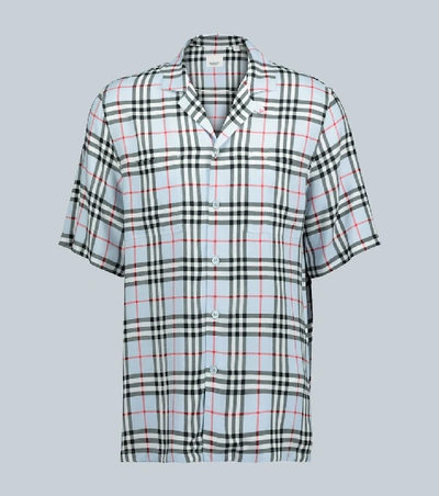 Shop Burberry Vintage Check Camp-collar Shirt In Blue