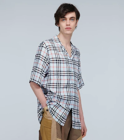 Shop Burberry Vintage Check Camp-collar Shirt In Blue