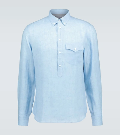 Shop Brunello Cucinelli Long-sleeved Linen Shirt In Blue