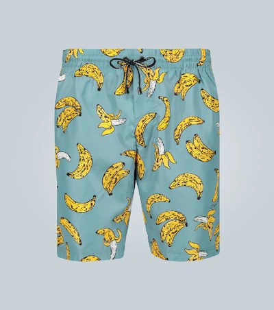 Shop Dolce & Gabbana Banana Printed Swim Shorts In Blue