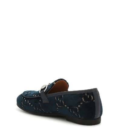 Shop Gucci Gg Velvet Loafers In Blue