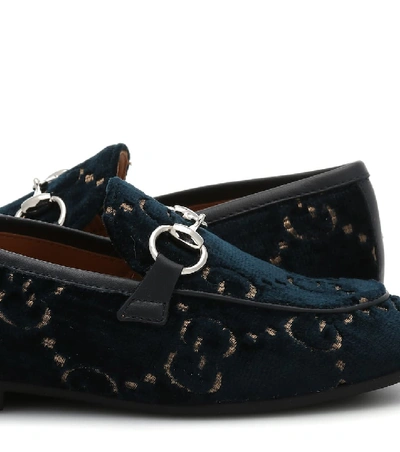 Shop Gucci Gg Velvet Loafers In Blue