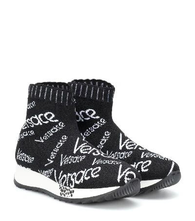 Shop Versace Knitted Sock Sneakers In Black