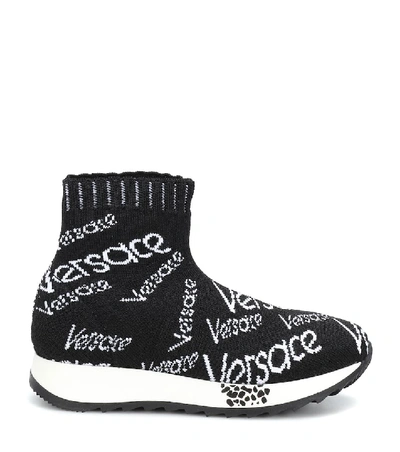 Shop Versace Knitted Sock Sneakers In Black