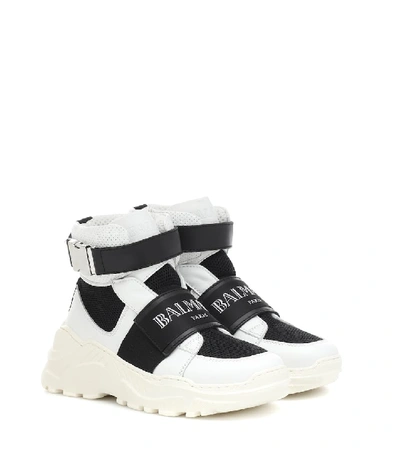 Shop Balmain Mesh And Leather Sneakers In White