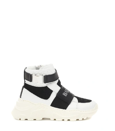 Shop Balmain Mesh And Leather Sneakers In White