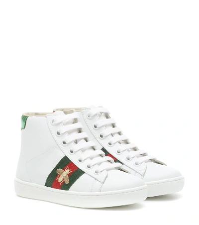 Shop Gucci Ace Leather High-top Sneakers In White