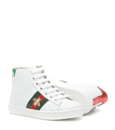 Shop Gucci Ace Leather High-top Sneakers In White