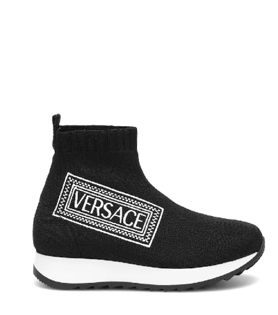 Shop Versace Knitted Sock Sneakers In Black