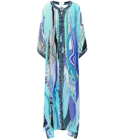 Shop Camilla Printed Silk Maxi Kaftan In Blue