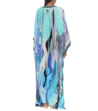 Shop Camilla Printed Silk Maxi Kaftan In Blue