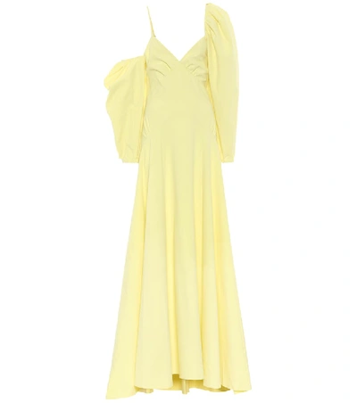 Shop Rosie Assoulin One-shoulder Cotton Midi Dress In Yellow