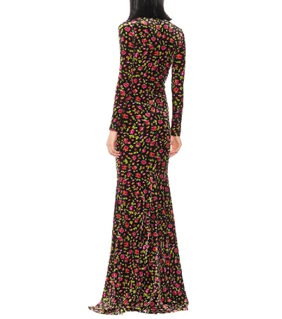 Shop Balenciaga Floral Velvet Maxi Dress In Black