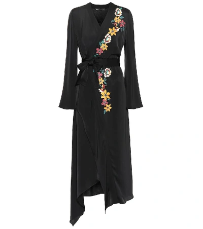 Shop Etro Embroidered Wrap Dress In Black