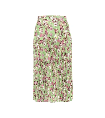 Shop Vetements Pleated Floral Crêpe Skirt In Green