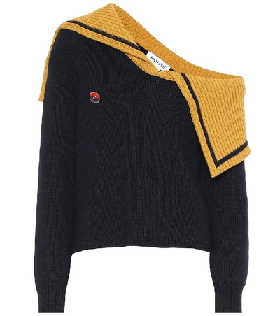 Shop Monse One-shoulder Wool Sweater In Blue