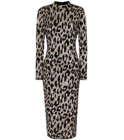 Shop Versace Leopard-printed Midi Dress In Multicoloured