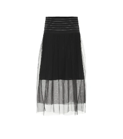 Shop Brunello Cucinelli Tulle Midi Skirt In Black