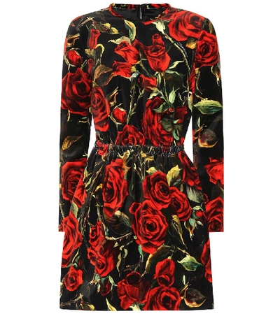 Shop Dolce & Gabbana Floral-printed Velvet Minidress In Red
