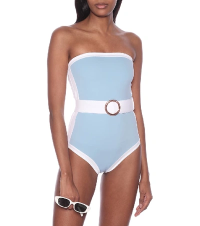Shop Alexandra Miro Whitney Belted One-piece Swimsuit In Blue