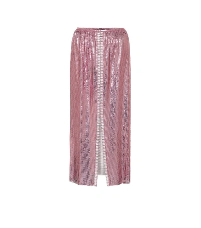 Shop Paco Rabanne High-rise Mesh Midi Skirt In Pink