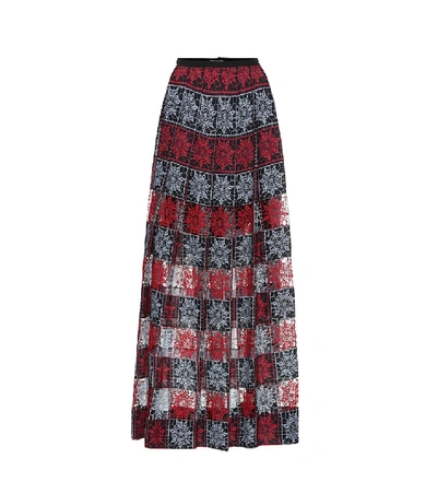 Shop Elie Saab Embroidered Tulle Maxi Skirt In Red