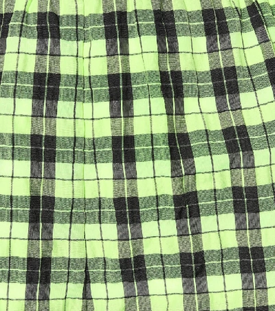 Shop Ganni Checked Cotton-blend Shorts In Green