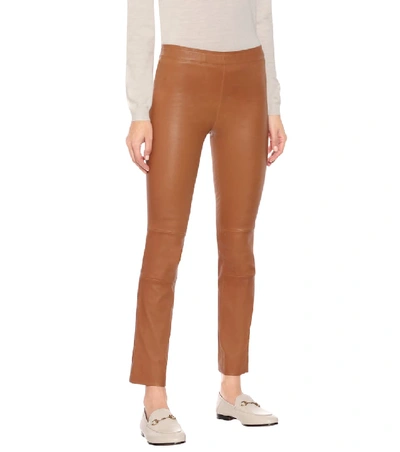 Shop Stouls Maria Rosa High-rise Leather Pants In Brown