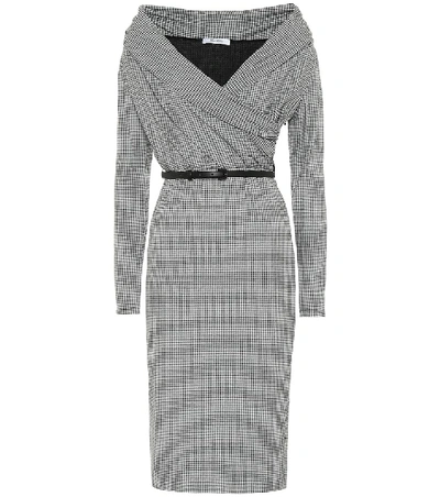 Shop Max Mara Jimmy Checked Off-the-shoulder Dress In Grey