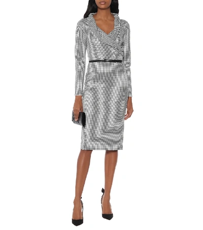 Shop Max Mara Jimmy Checked Off-the-shoulder Dress In Grey