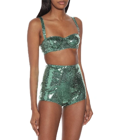 Shop Dolce & Gabbana Sequined Bustier In Green