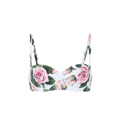 Shop Dolce & Gabbana Floral Bikini Top In White