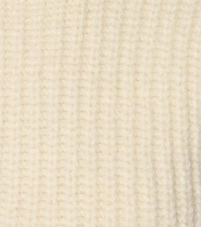Shop Saint Laurent Suede-trimmed Wool-blend Sweater In Beige