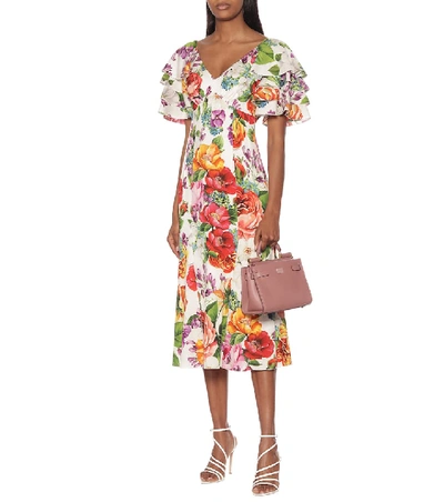 Shop Dolce & Gabbana Floral Stretch-silk Midi Dress In Multicoloured