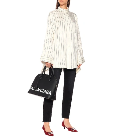 Shop Balenciaga Striped Silk Shirt In White