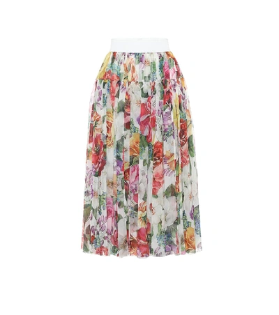 Shop Dolce & Gabbana Pleated Floral Silk Midi Skirt In Multicoloured