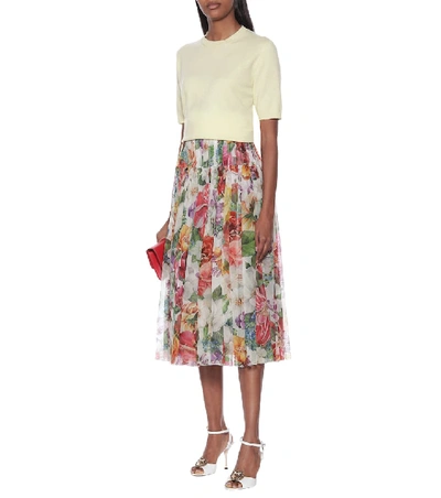 Shop Dolce & Gabbana Pleated Floral Silk Midi Skirt In Multicoloured