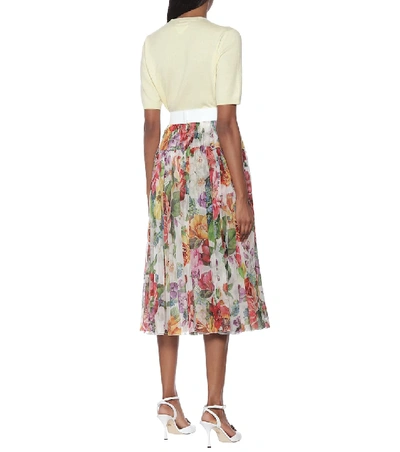 Shop Dolce & Gabbana Pleated Floral Silk Midi Skirt In Multicoloured