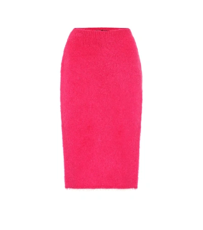 Shop Versace Mohair-blend Pencil Skirt In Pink