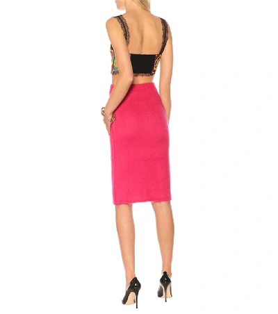 Shop Versace Mohair-blend Pencil Skirt In Pink